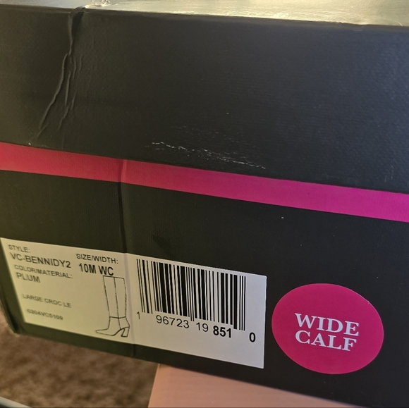 Vince Camuto Plum Croc-Embossed Leather Wide Calf Boots - Picture 9 of 10